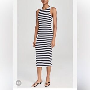 L'AGENCE Ivanna Black and White Striped Midi Dress | L